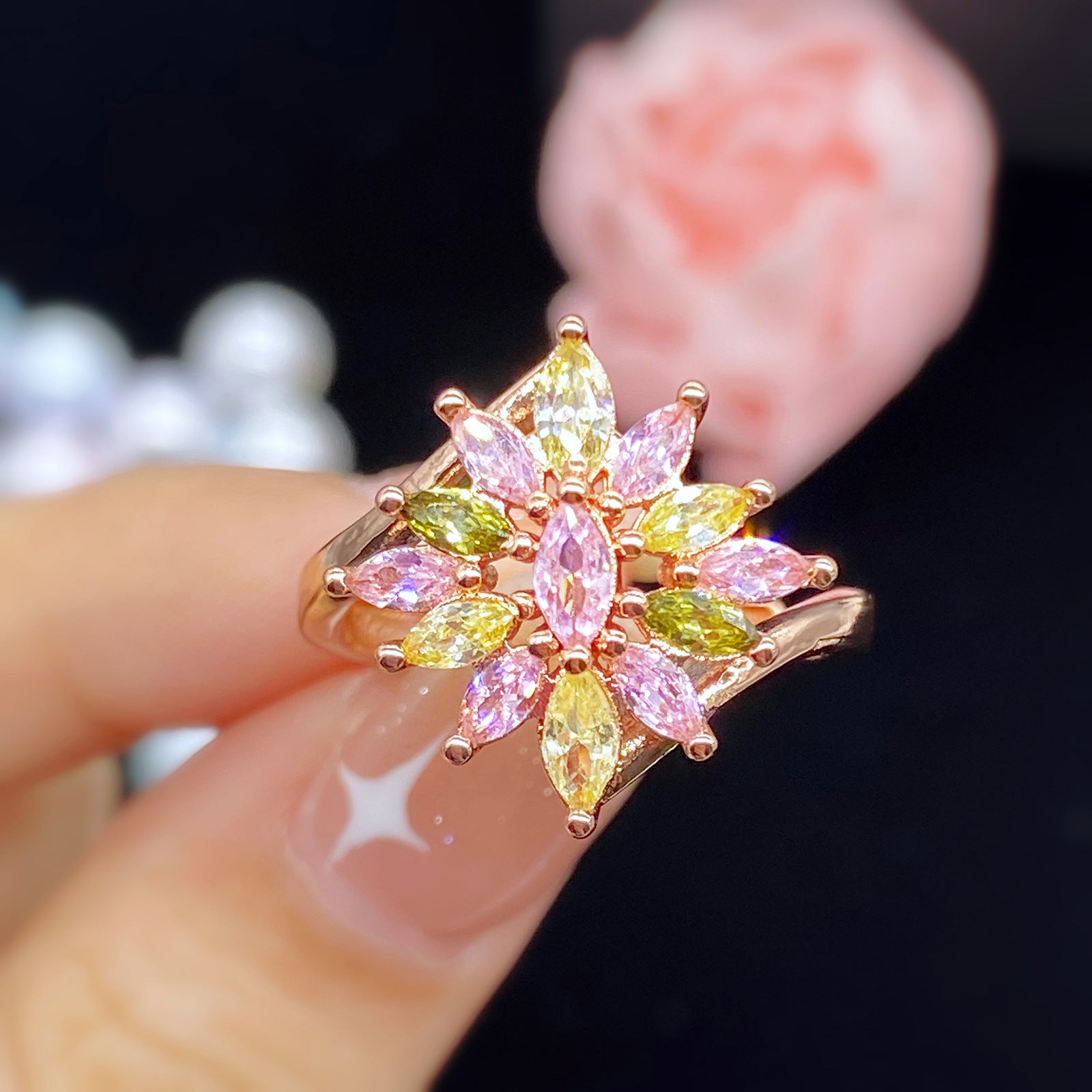 Anillos De Cobre Floral De Oro Rosa al por mayor